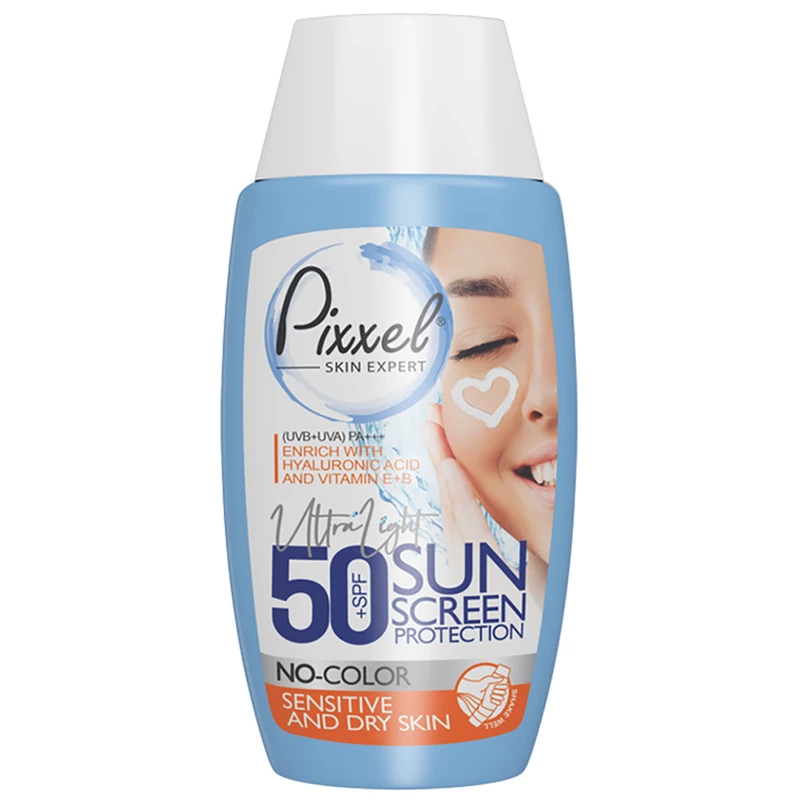 کرم ضد آفتاب بی رنگ پیکسل با 50+SPF مناسب پوست خشک و معمولی