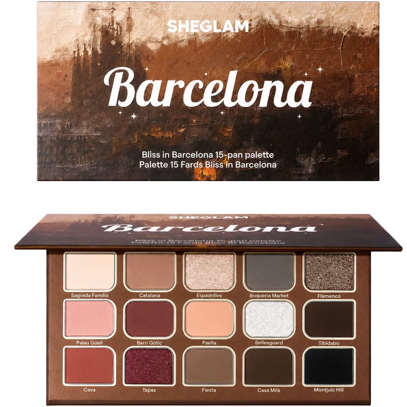 پالت سایه چشم شیگلم SHEGLAM اصل مدل Bliss In Barcelona با 15 رنگ مات و شاین