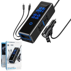 اینورتر فندکی 300 وات پاورولوژی Powerology مدل PWCUQC044/PWCPI300W با کابل