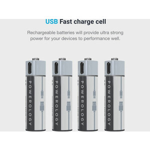 باتری قابل شارژ AAA پاورولوژی Powerology AAA USB Rechargeable Battery (4pc pack)