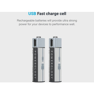 باتری قابل شارژ AAA پاورولوژی Powerology AAA USB Rechargeable Battery (4pc pack)