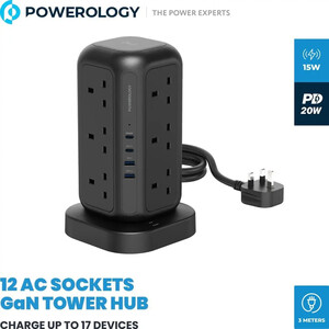 PWCUQC025BK POWEROLOGYچند راهی برق پورودو Porodo مدل PBFWCH035 با 8 سوکت و 4 پورت