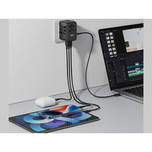 فروش چند راهی مکعبی برق دو سوکت و دو یو اس ا بی و 3 تایپ سی ایکس او 65W GaN XO WL22 multi-function travel Network Extender