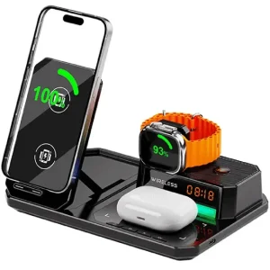 شارژر وایرلس 15 وات و اسپیکر رومیزی C18 با چراغ RGB