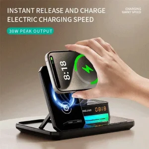 شارژر وایرلس 15 وات و اسپیکر رومیزی C18 با چراغ RGB