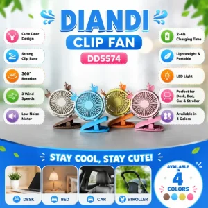 پنکه شارژی مدل DD5574 کلیپسی گوزنی با چرخش 360 درجه