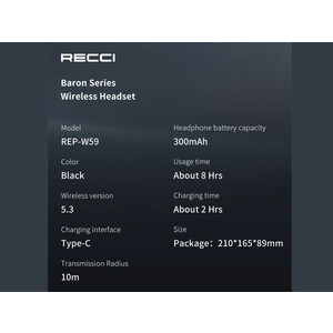 هدفون بلوتوث رسی Recci Baron Series Wireless ANC REP-W59