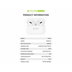 هندزفری وایرلس باوین BAVIN BA25 TWS Wireless Bluetooth Earphones