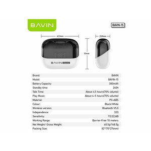 هندزفری بی سیم باوین BAVIN BA15 Hi-Fi TWS Bluetooth 5.0 Wireless Earphone