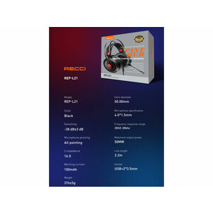 قیمت هندزفری سیمی گیمینگ با جک 3.5 میلی‌متری رسی Recci REP-L21 Wired Gaming Headset