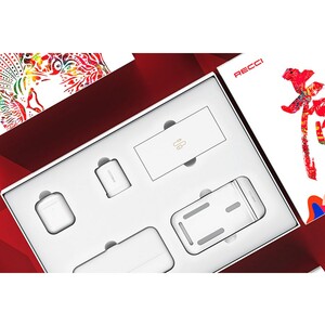 باکس هدیه شارژر دیواری، کابل شارژ، هندزفری بلوتوث، هولدر رومیزی موبایل و پاوربانک رسی Recci RGB-N11 big gift box