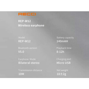هندزفری بلوتوث تک‌گوش رسی Recci wireless single ear handsfree REP-W12