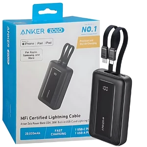 شارژر همراه دیجیتالی تایپ سی و یو اس بی فست شارژ انکر با کابل متصل لایتنینگ و تایپ سی