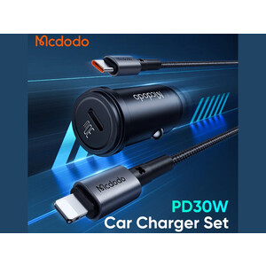 شارژر موبایل داخل ماشین تایپ سی 30 وات همراه با کابل لایتنینگ مک دودو Mcdodo CC-7492 PD30W USB-C Fast Car Charger