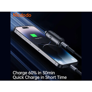 شارژر خودرو تایپ سی 30 وات همراه با کابل لایتنینگ مک دودو Mcdodo CC-7492 PD30W USB-C Fast Car Charger