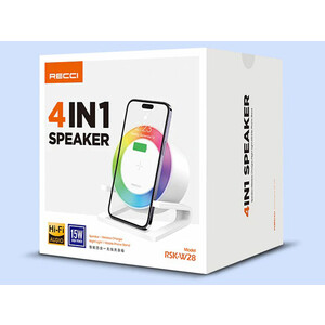 شارژر بی سیم 15 واتی و اسپیکر بلوتوثی رومیزی 4کاره رسی RECCI RSK-W28 15W Wireless Charger with Speaker