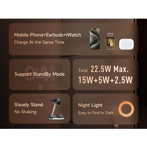 قیمت خرید شارژر وایرلس 3 کاره مک دودو Mcdodo 15W Night Light Magnetic Wireless Charging Station CH-495