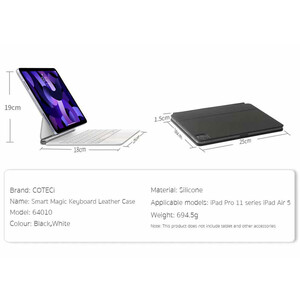 خرید کیف کیبورددار آیپد پرو 11 و آیپد ایر 5 کوتتسی Coteetci Apple official iPad smart control keyboard case 64010-BK