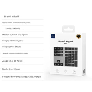 کیبورد عددی بی‌سیم شارژی ویوو  WiWU Portable Wireless Numbric Keypad 34 keys NKB-02