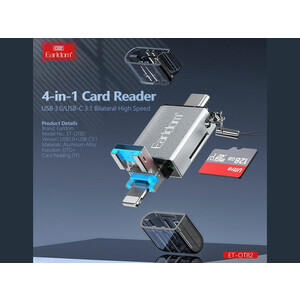 قیمت رو ریدر و اوتی‌جی دو سر تایپ سی و لایتنینگ ارلدام Earldom 4-in-1 Mini Aluminium USB3.0 Card Reader