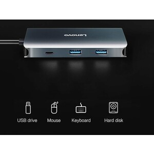 هاب تایپ‌سی با 7 پورت لنوو Lenovo LX0807G Type-C Hub Docking Station