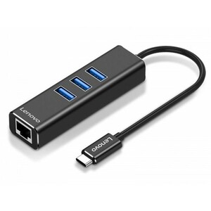 هاب تایپ‌سی با 4 پورت لنوو Lenovo USB3.0 Gigabit LAN Type C Hub C615