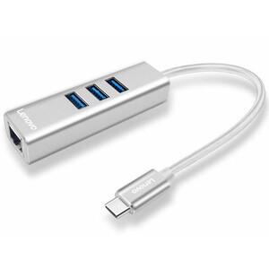 هاب تایپ‌سی با 4 پورت لنوو Lenovo USB3.0 Gigabit LAN Type C Hub C615