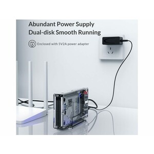 قاب هارد اکسترنال 2 سینی تایپ‌سی شفاف اوریکو ORICO Dual-Bay Hard Drive Enclosure 2259RC3