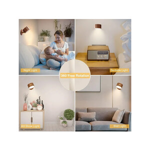 چراغ دیواری چوبی با قابلیت چرخش Wooden Wall Lamp USB Rechargeable Night Light Touch Dimming Magnetic 360 ° Rotate