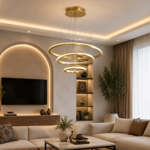 لوستر مدرن LED سه حلقه   ریموت کنترل/روشیکا / طراحی مینیمال و نورپردازی چشم‌نواز/کالا66