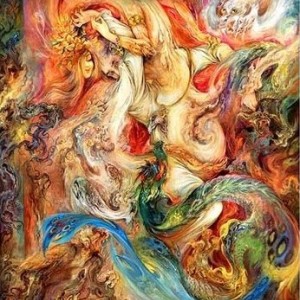 فرش ابریشمی نقشیکا طرح نگارگری انتزاعی/کالا66
