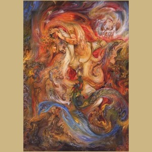 فرش ابریشمی نقشیکا طرح نگارگری انتزاعی/کالا66