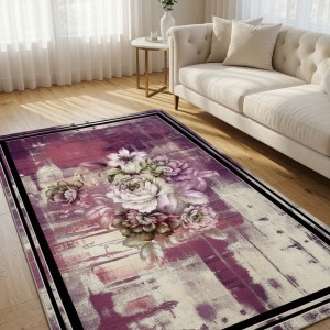 فرشینه شانل نقشیکا طرح گل برجسته زرشکی - کالا66