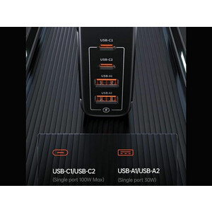 شارژر دیواری فست 100 وات یوسامز  Usams US-CC145 T44 100W 4 ports gan fast 2a+2c charger (EU)