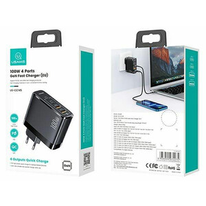 قیمت شارژر دیواری فست 100 وات یوسامز  Usams US-CC145 T44 100W 4 ports gan fast 2a+2c charger (EU)