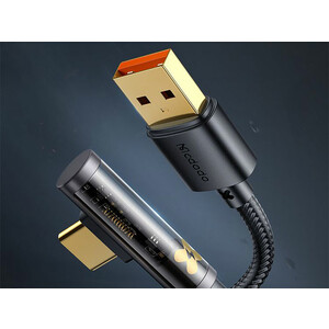 کابل داده و شارژ 100 وات 1.8 متری مک دودو MCDODO CA-3381 1.8m 90 Degree USB-A to Type-C 6A Super Charge Transparent Data Cable - Black