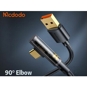 قیمت کابل داده و شارژ 100 وات 1.8 متری مک دودو  MCDODO CA-3381 1.8m 90 Degree USB-A to Type-C 6A Super Charge Transparent Data Cable - Black
