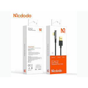 MCDODO CA-3381 1.8m 90 Degree USB-A to Type-C 6A Super Charge Transparent Data Cable - Black