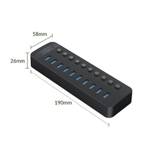 خرید هاب یو اس بی 10 پورت اوریکو ORICO CT2U3-10AB Multi-Port Hub With Individual Switches