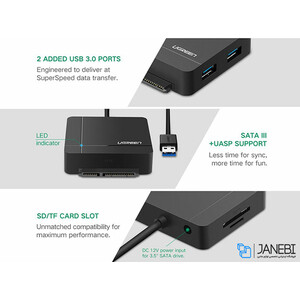 هاب یواس بی و کارتخوان یوگرین Ugreen USB3 To Sata3 Adaptor With Card Reader
