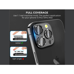 محافظ لنز فلزی آیفون 13 پرو و آیفون 13 پرومکس آها استایل Ahastyle Pour Iphone 13 Pro / 13 Pro Max Camera Lens WG62-3-13P/M-BK-1P