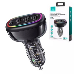 شارژر فندکی فست شارژ ماشین تایپ سی 48 وات طرح شفاف یوسامز US-CC170 C34