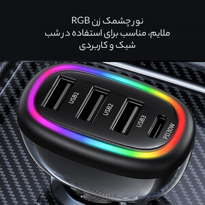 بهترین شارژر فندکی فست شارژ ماشین تایپ سی 48 وات طرح شفاف یوسامز