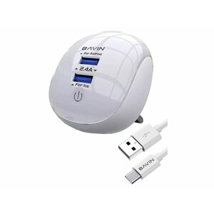 شارژر دیواری و لامپ ال‌ای‌دی به همراه کابل تایپ‌سی 2.4 آمپر باوین BAVIN PC363 2.4A Touch LED Lamp Quick Charger For Type-C