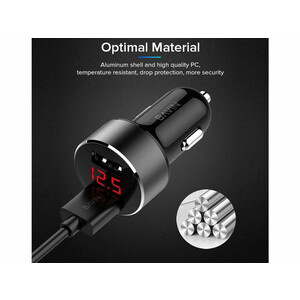 شارژر فندکی یواس‌بی با کابل میکرو باوین BAVIN PC373 2.4A Digital Power Indicator Car Charger Dual USB Port 12W