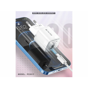 شارژر دیواری فست شارژ باوین BAVIN 20W PD Wall Travel Mobile Phone Adapter Fast Charger PC251Y