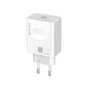 خرید شارژر دیواری فست شارژ با کابل تایپ‎سی باوین BAVIN Intelligent 45W PD Fast QC3.0 Wall Charger Adapter USB-C PC800Y