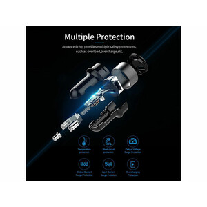 شارژر دیواری یواس‌بی با کابل تایپ‌سی باوین BAVIN PC373 2.4A Digital Power Indicator Car Charger Dual USB Port 12W