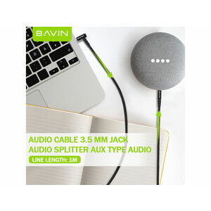 کابل صدای دو سر جک 3.5 میلی‌متری باوین BAVIN AUX06 3.5mm Jack Nylon Cable AUX Cable Elbow Type Audio Cable