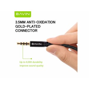 کابل صدای دو سر جک 3.5 میلی‌متری باوین BAVIN AUX06 3.5mm Jack Nylon Cable AUX Cable Elbow Type Audio Cable